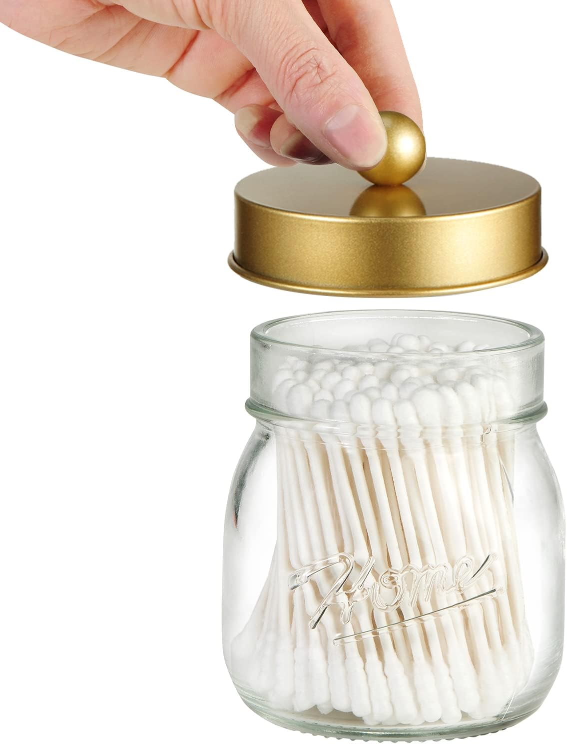 SheeChung 3Pack Warm Golden Undertones Bathroom Decor, Cotton Swab Holders, Bathroom Container Set, Restroom Decor for Cotton Round Pads, Balls, Floss Pick - Brushed Gold