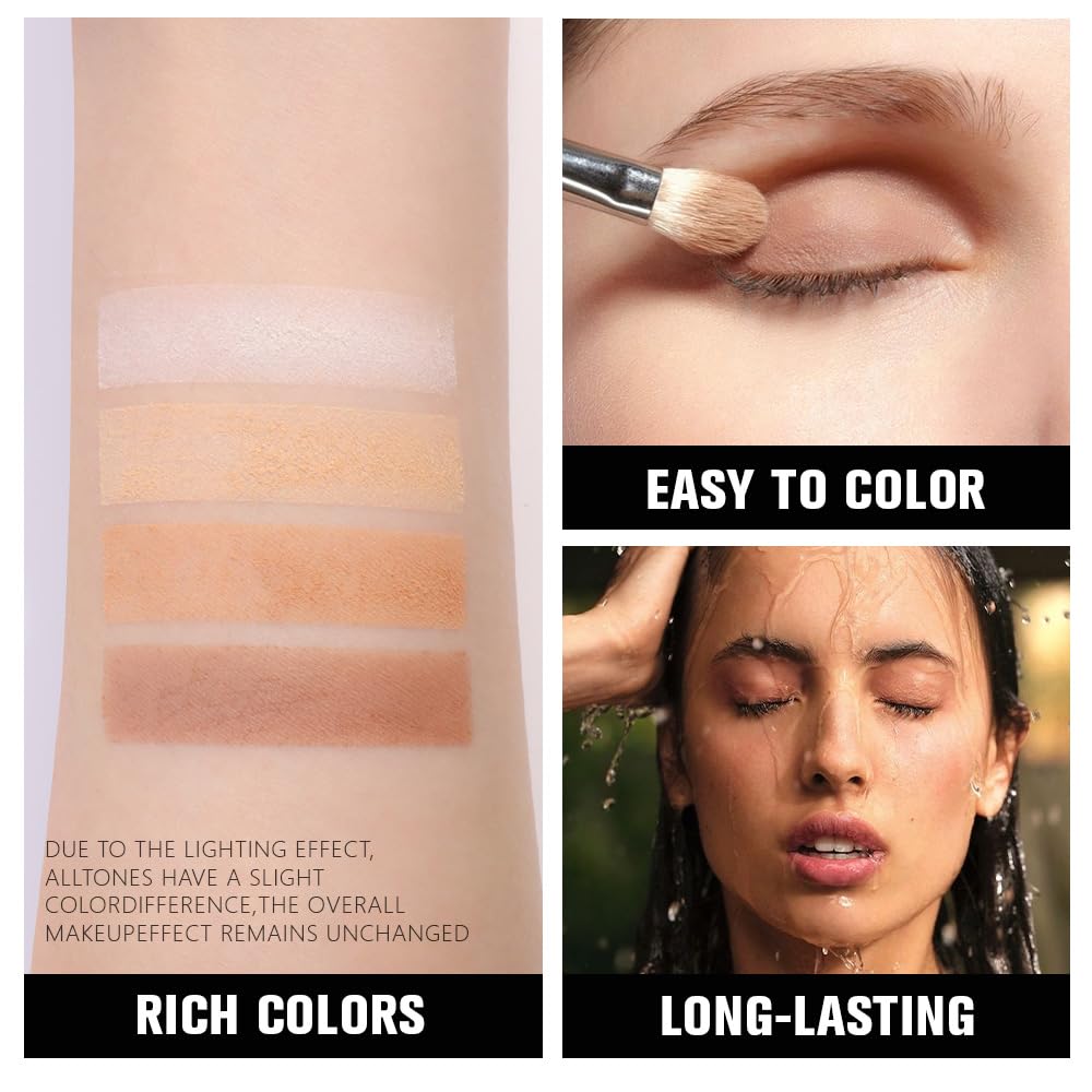 Powder Eyeshadow Quad, Light Medium Beige Brown Matte Eye Shadow Palette Makeup, Neutral Vegan Shimmer Quads Eye Shadow Palette for Older Women Pigmented Waterproof, paleta de sombras de ojos