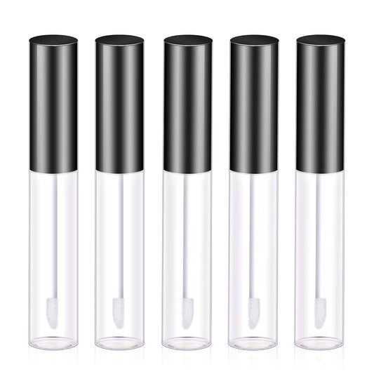 Molain 5PCS Empty Lip Gloss Tubes, 10ml Refillable Cosmetic Containers Bottles Lip Balm Bottles with Wand Concealer for Lipstick Samples, Lip Balms(Black tube cap)