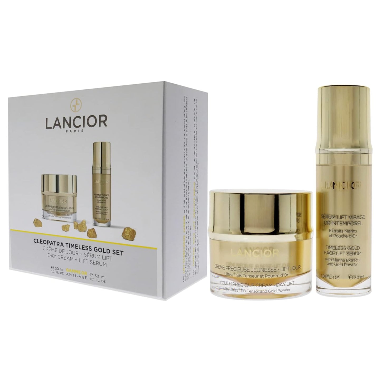 Timeless Gold Cleopatra Set 1.7oz Youth Precious Cream - Day Lift, 1oz Timeless Gold Face Lift Serum Unisex 2 Pc