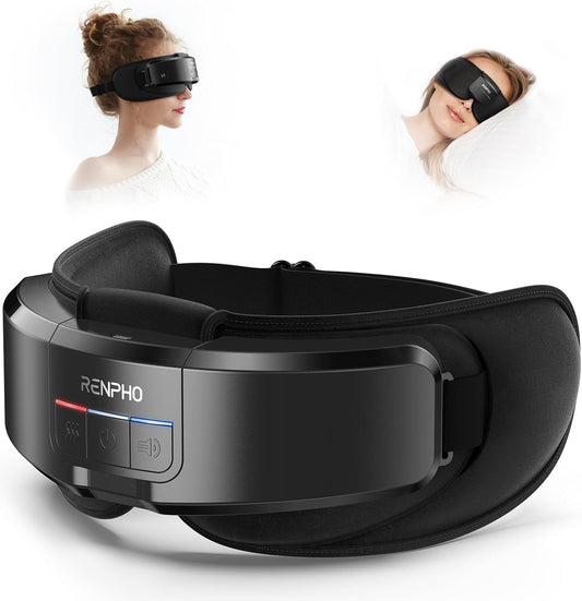 RENPHO Eyeris Shift Eye Massager for Migraines [2025 Upgraded], Heated Eye Massager & Sleep Mask for Relaxation, Birthday Gifts for Women/Men/Mom/Dad, Music Temple Fack Mask Massager, Improve Sleep