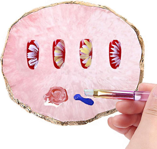 Resin Nail Art Palette, Kalolary Polish Holder Drawing Color Palette, Nail Art Painting Gel Palette Manicure Tool (Pink)