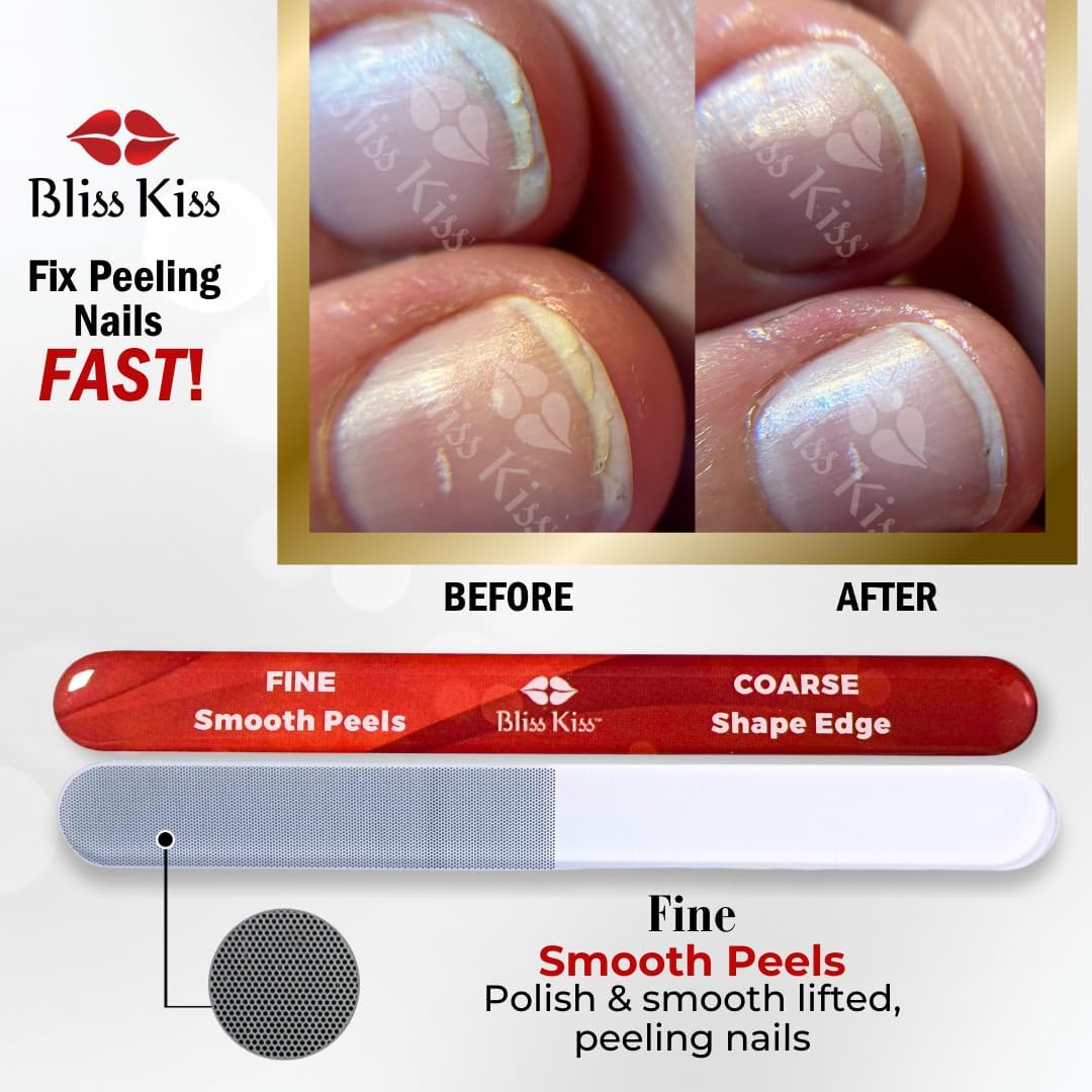 Bliss Kiss Nano Glass Nail Files & Buffer for Weak, Brittle, Peeling Nails for Women for Natural Nails with Case