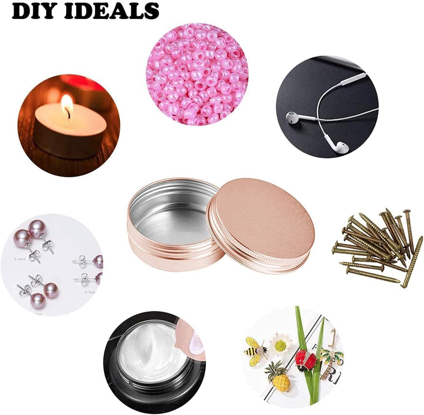 2 Ounce Aluminum Tin Jar with Screw Cap 60mL Tin Cans Refillable Containers for Cosmetic, Lip Balm, Cream, Lotion, Balms, Spices, Salve, Rose Gold 20 Pcs