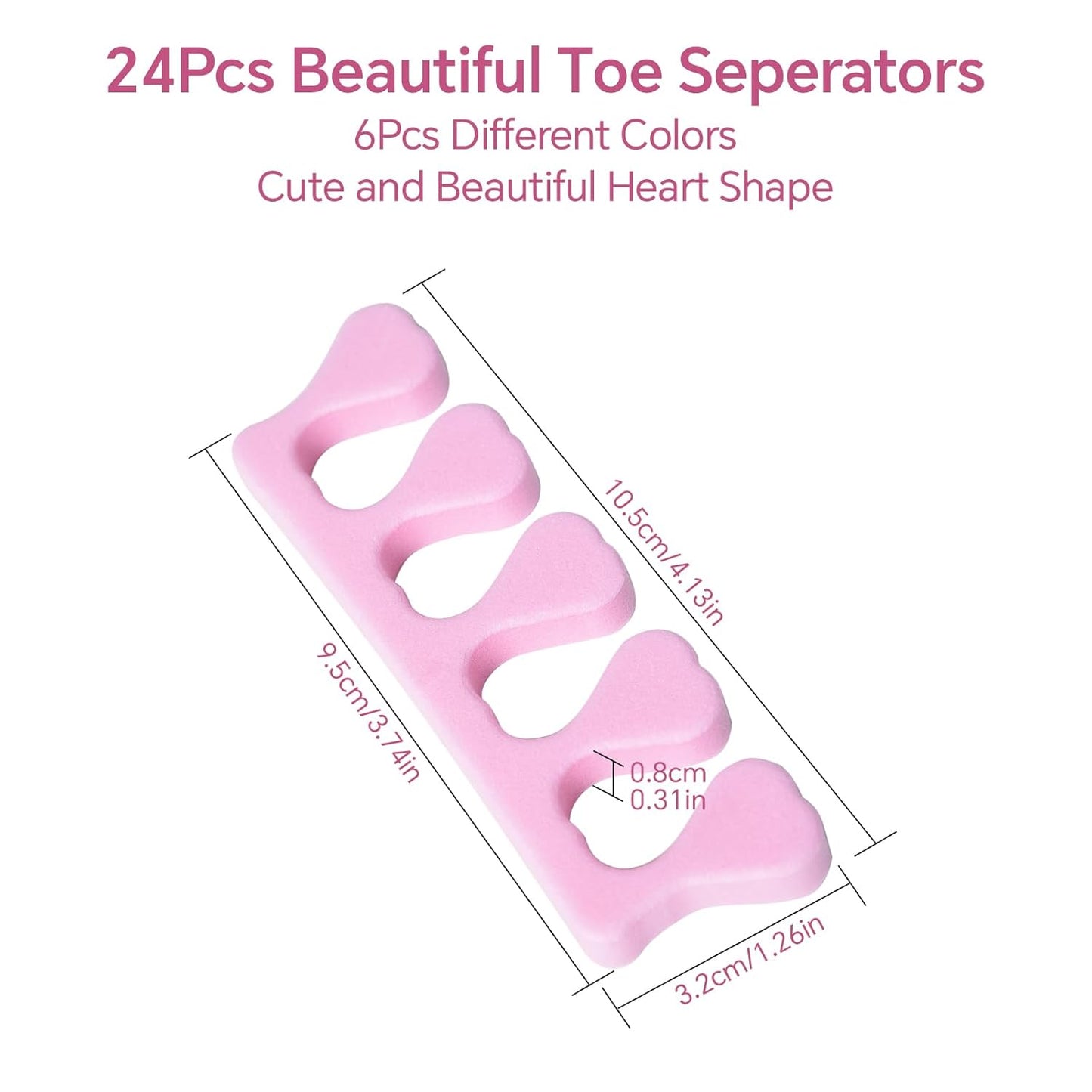 24pcs Toe Separators Set Colorful Heart Toe Separators Soft Durable Pedicure Tools for Feet Cute Design for Kids, Men and Women Spa & Pedicure & Manicure Tools