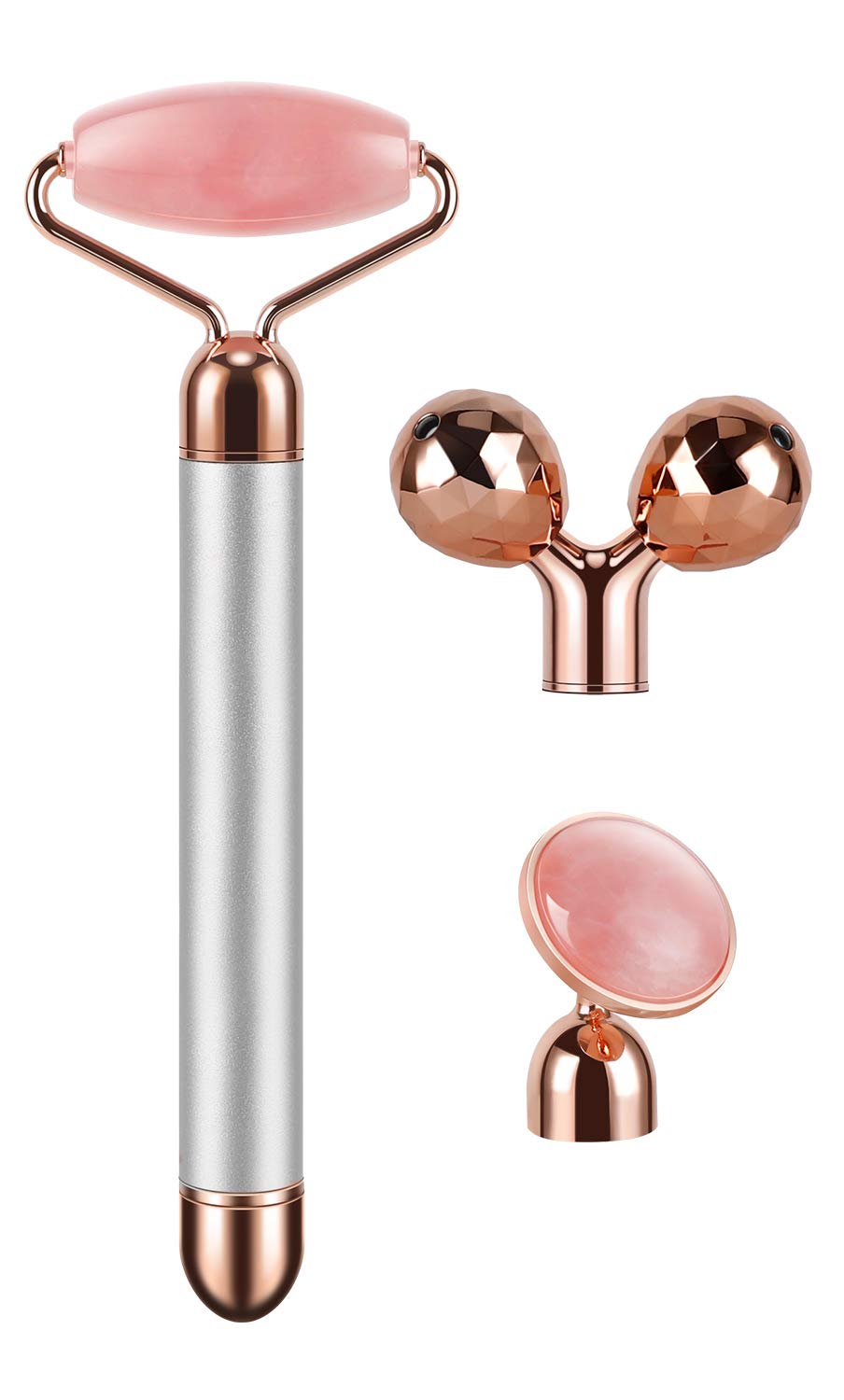 3-IN-1 Electric Jade Roller 3D Roller Facial Roller & Face Massager, Rose Quartz