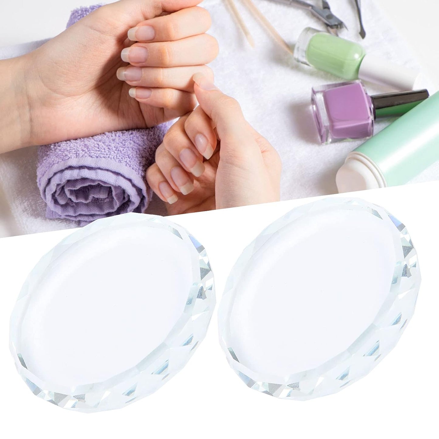 Nail Palette Board, Nail Art Palette,2PCS/set Nail Art Palettes Color Mixing Toning Glass False Eyelash Glue Hold Makeup Pallet for Acrylic Manicure