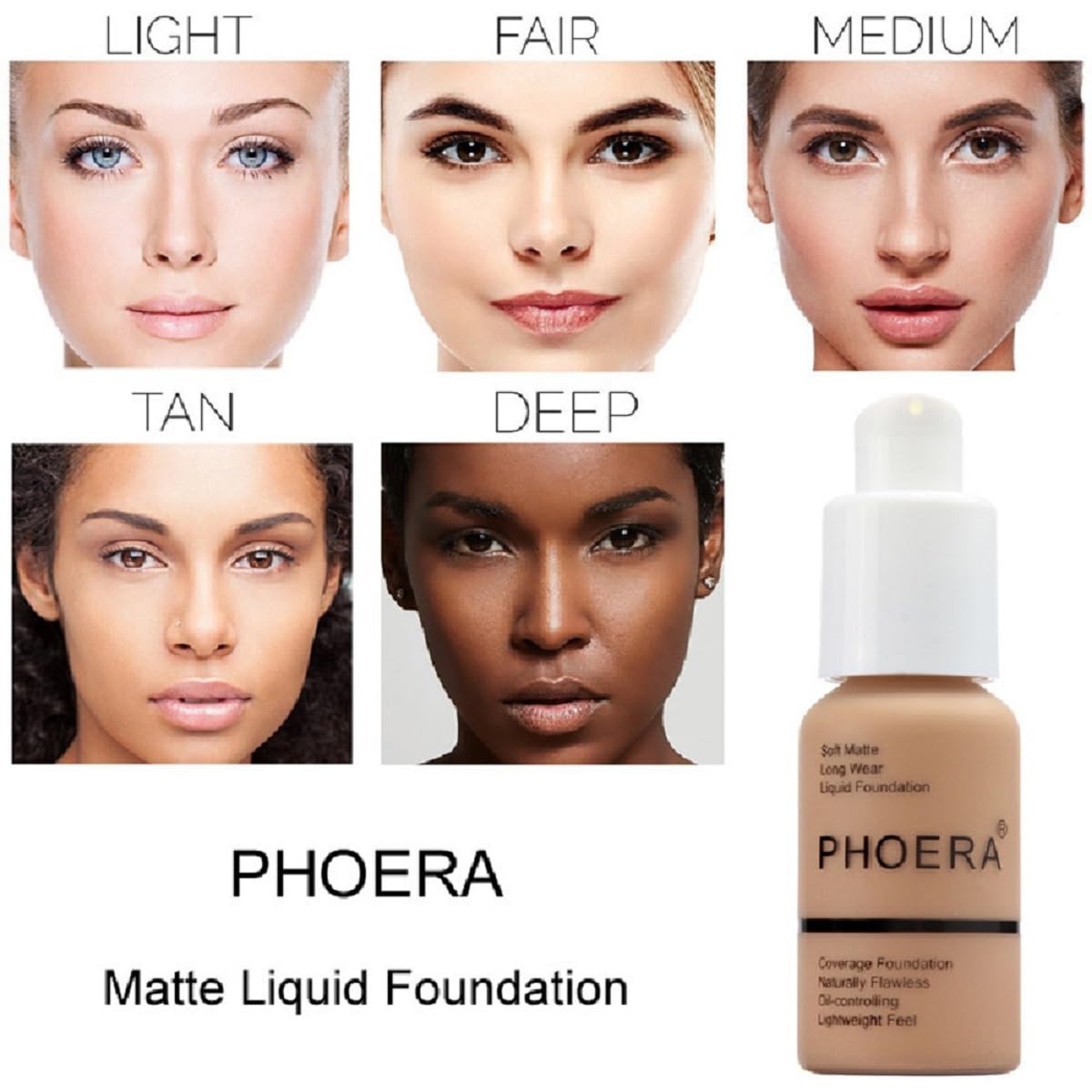 PHOERA Foundation, Long-Lasting Waterproof Oil Full Coverage Flawless Soft Matte Liquid Foundation.(﻿ 1pcs-111# Chestnut)