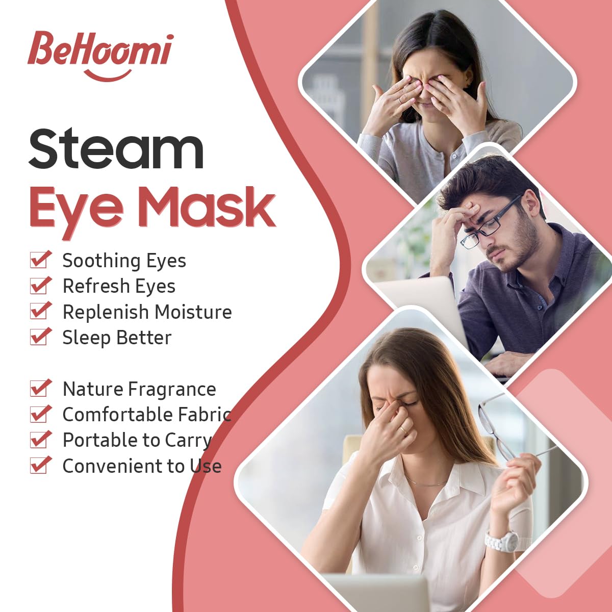 Steam Eye Mask, 20 Packs Heated Eye Mask Warm Compress for Eyes, Disposable Self Heating Eye Mask for Sleep, Spa, Travel Essentials & Relaxation Gifts for Women, Men (Rose)