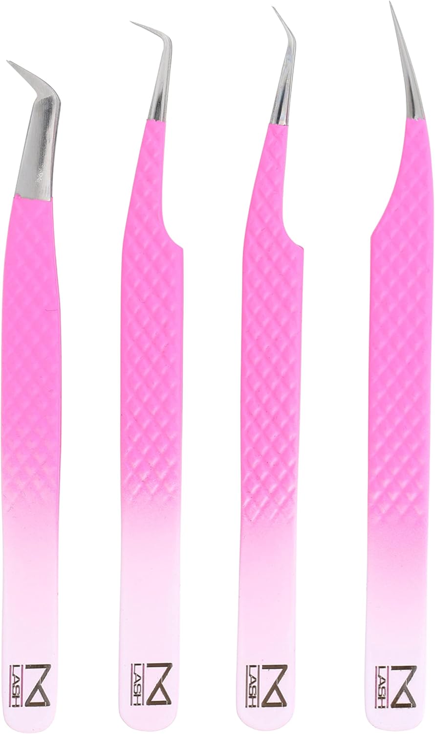 M LASH - V3 Tweezer Set Diamond Grip NANO Fiber Tip - Volume & Classic Eyelash Extensions - Japanese Steel Lash Tool (PW-Ombre)
