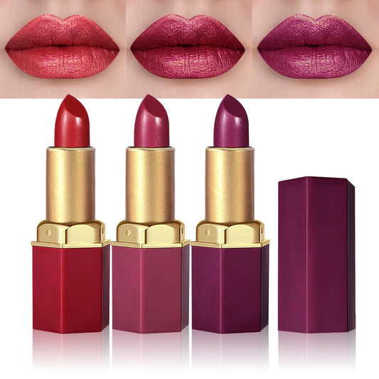 3Pcs Metallic Lipstick for Women,Lightweight Shimmer Frosted Lipstick,Glitter Lip Gloss Stain Long Lasting Waterproof Smudge Proof 24 Hour Full Coverage Lip Makeup,Vegan（10,11,12)