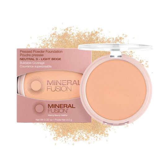 Mineral Fusion Pressed Powder Foundation, Neutral 3 - Med Skin w/Neutral Undertones, Age Defying Foundation Makeup with Matte Finish, Talc Free Face Powder, Hypoallergenic, Cruelty-Free, 0.32 Oz