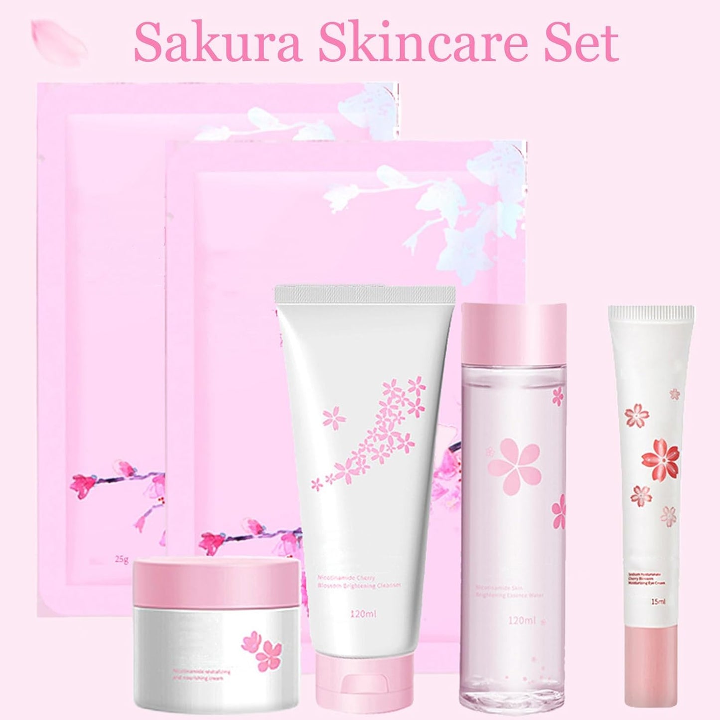 6Pcs Amino Acid Skin Care Products Set, Sakura Skin Care Sets, Nicotinamide Skin Care Gift Set for Women Girls, Skincare Routine Set, Face Care Kit with Cleanser, Mask, Toner, Eye Cream, Moisturizer
