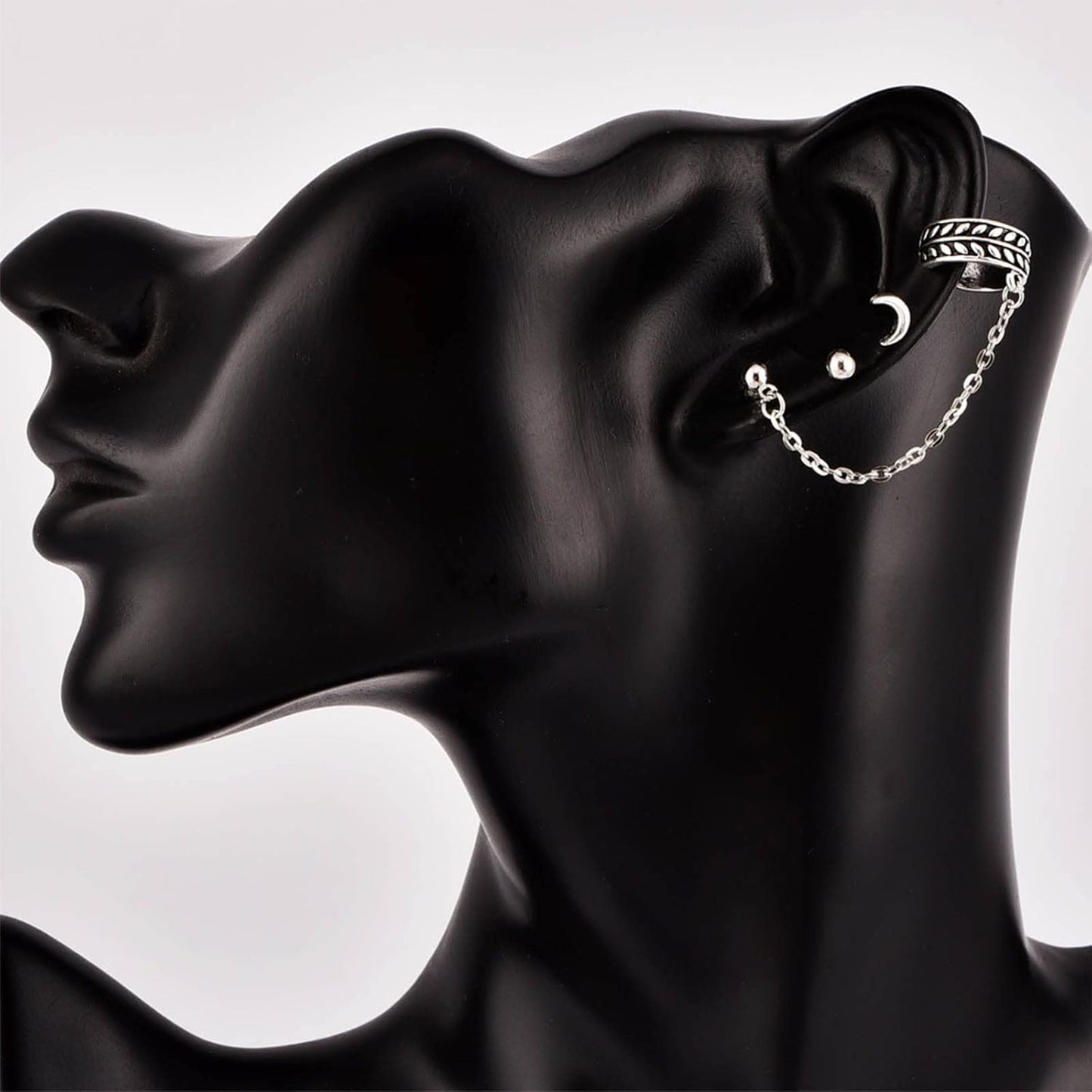 Bohemia Moon Cuff Chain Earrings Silver Chain Climber Dangle Earrings Tassel Chain Cartilage Earrings Chain Drop Dangle Earrings Set for Women and Girls