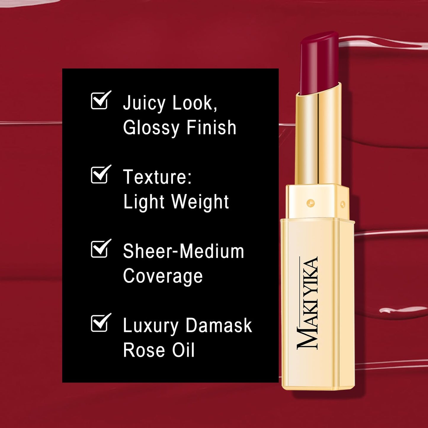 MAKI YIKA Moisture Dark Berry Lipstick for Women Hydrate Lip Gloss for Dry Cracked Lips Weightless Glossy Lip Color Juicy Finish,M039 Blush Berry