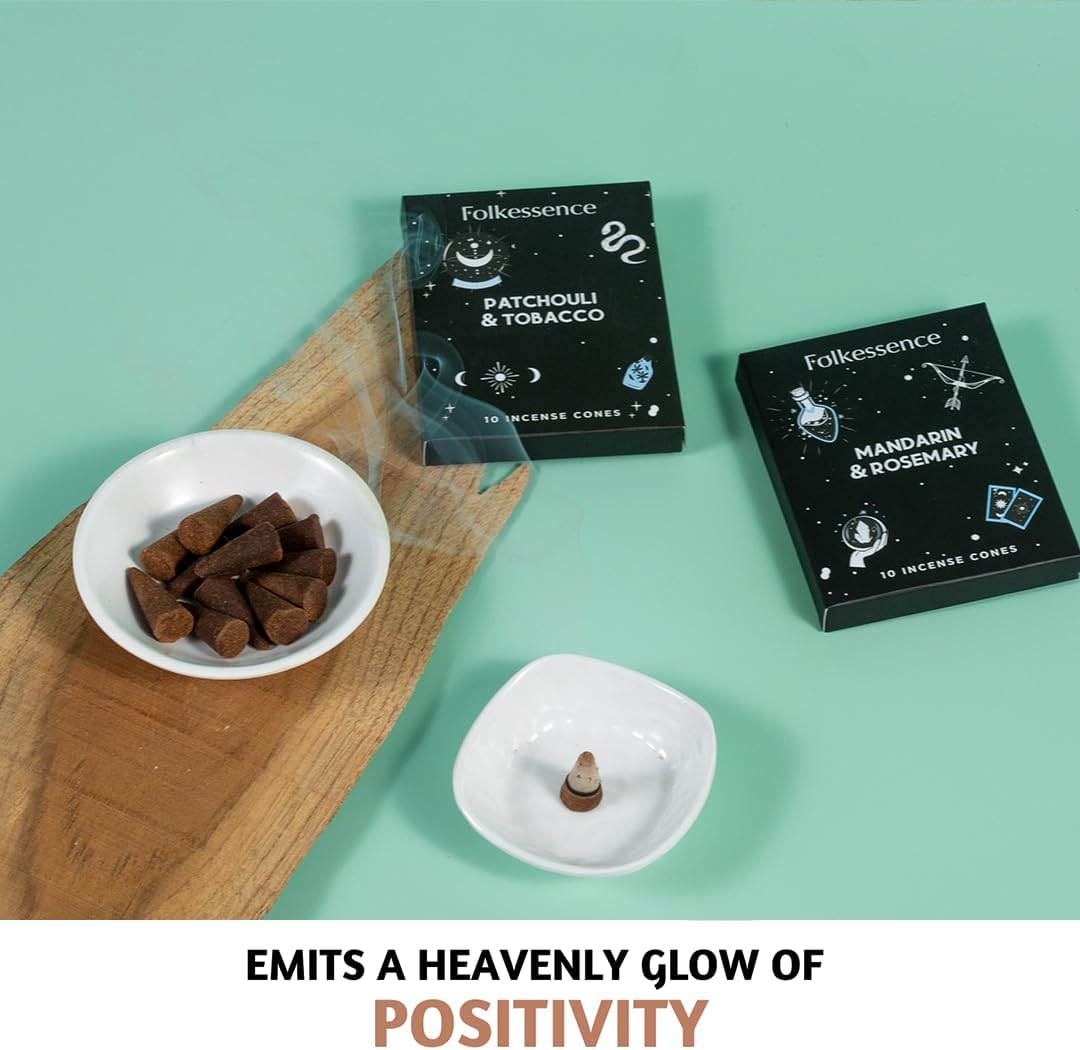 Folkulture Incense Cone Scented | Set of 2 Inscents-Cones (20 Cones) | Mandarin and Rosemary, Tobacco & Patchouli | Variety Pack Insence Cone for Relaxation and Meditation | Insenses for Home