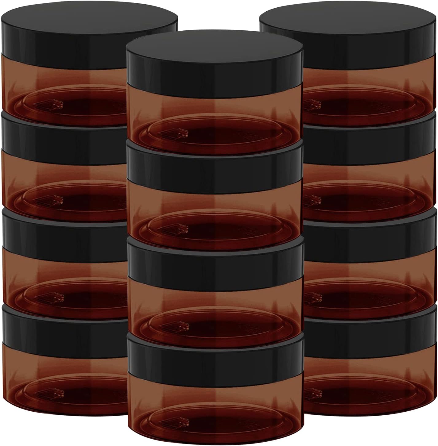 8 oz Amber Plastic Cosmetic Jars Leak Proof Container with Black Lid for Cream, Lotion, Powder, ointment, Beauty Products etc, 12 Pcs.