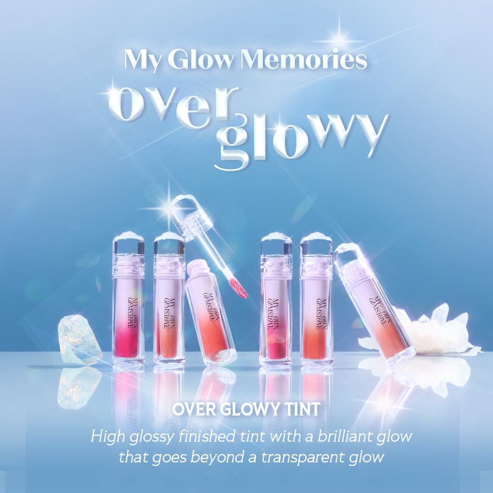 ETUDE Over Glowy Lip Stain Tint #14 Hey Pearl | Non-Sticky Vegan Lip Tint | Moisturized & Long-lasting Lip Gloss | Daily Tint for Dry Lips, Korean Makeup