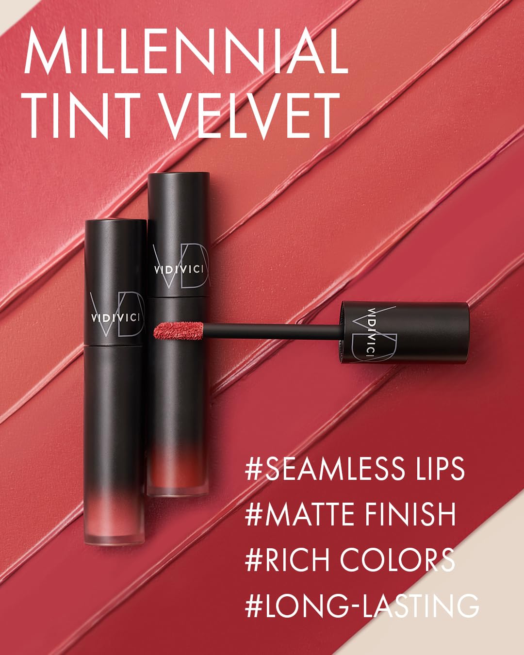 VIDIVICI Millennial Velvet Lip Tint - Thin, Comfortable & Long-Lasting Wear with Matte Finish - Seamless, Rich and Vibrant Shade - Moisture-Filled & Lightweight Texture, 0.15 fl.oz. (02 WHISPER CORAL)