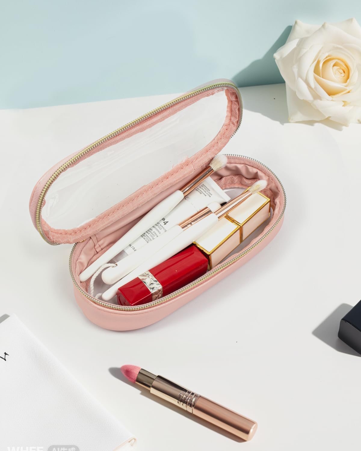 Clear Makeup Bag Small, TSA Approved Portable Toiletry Bag with Zipper Cosmetic Travel Bag Makeup Organizer Case Mini Makeup Pouch for Purse Car Organizer Bag for Women Men