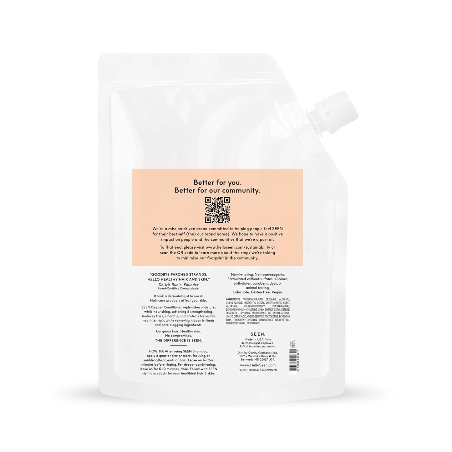 SEEN Deeper Conditioner Eco-Refill- Scented - Non-Comedogenic & Sulfate-Free Hair Conditioner- Dermatologist-Developed -Safe for Sensitive & Acne Prone Skin