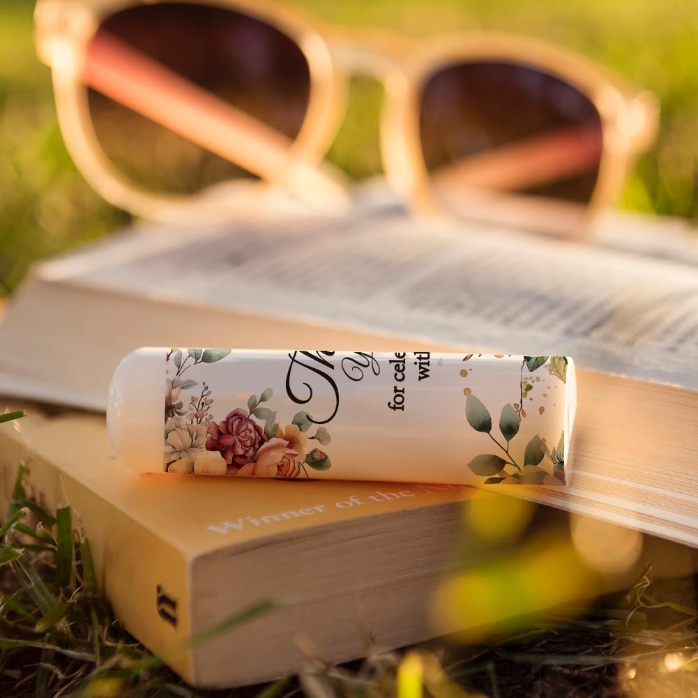 OLYCRAFT 100Pcs Self-Adhesive Lip Balm Tag Sticker 1.7~2.1x1.7~2.1 Inch Waterproof Adhesive Label with Champagne Pattern Lipstick Tag Sticker for Lip Balm Container Tubes Lipstick Wrapping Decoration