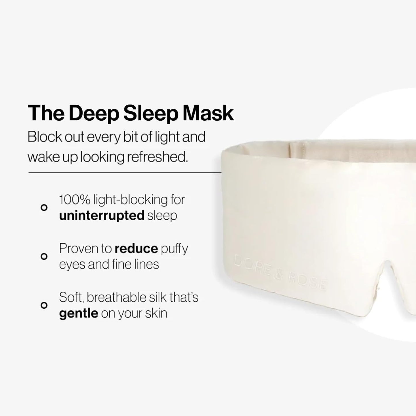 Dore & Rose Deep Sleep Mask Light Blocking, 23 Momme Mulberry Silk Eye Mask, Ultra Soft, Adjustable - Travel Sleeping Mask for Men & Women - Champagne