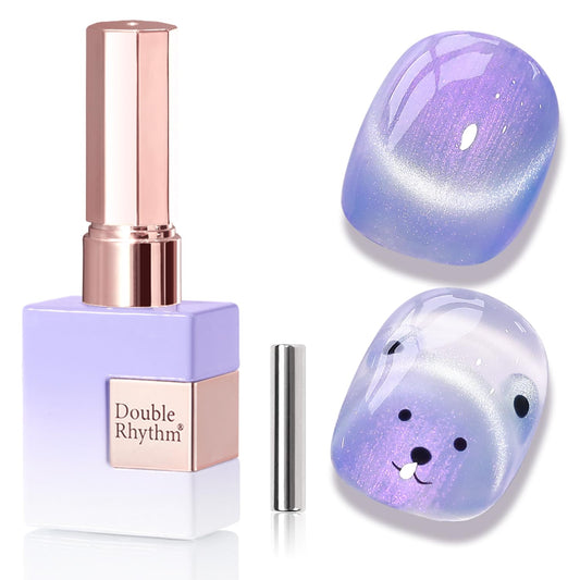 Double Rhythm 0.5 Oz Cat Eye Gel Polish with Magnet Same Color Same Bottle Holographic Glitter Shimmer Translucent Color Salon 15 ML Magnetic Nail Art (Mermaid Blue-MC1174)