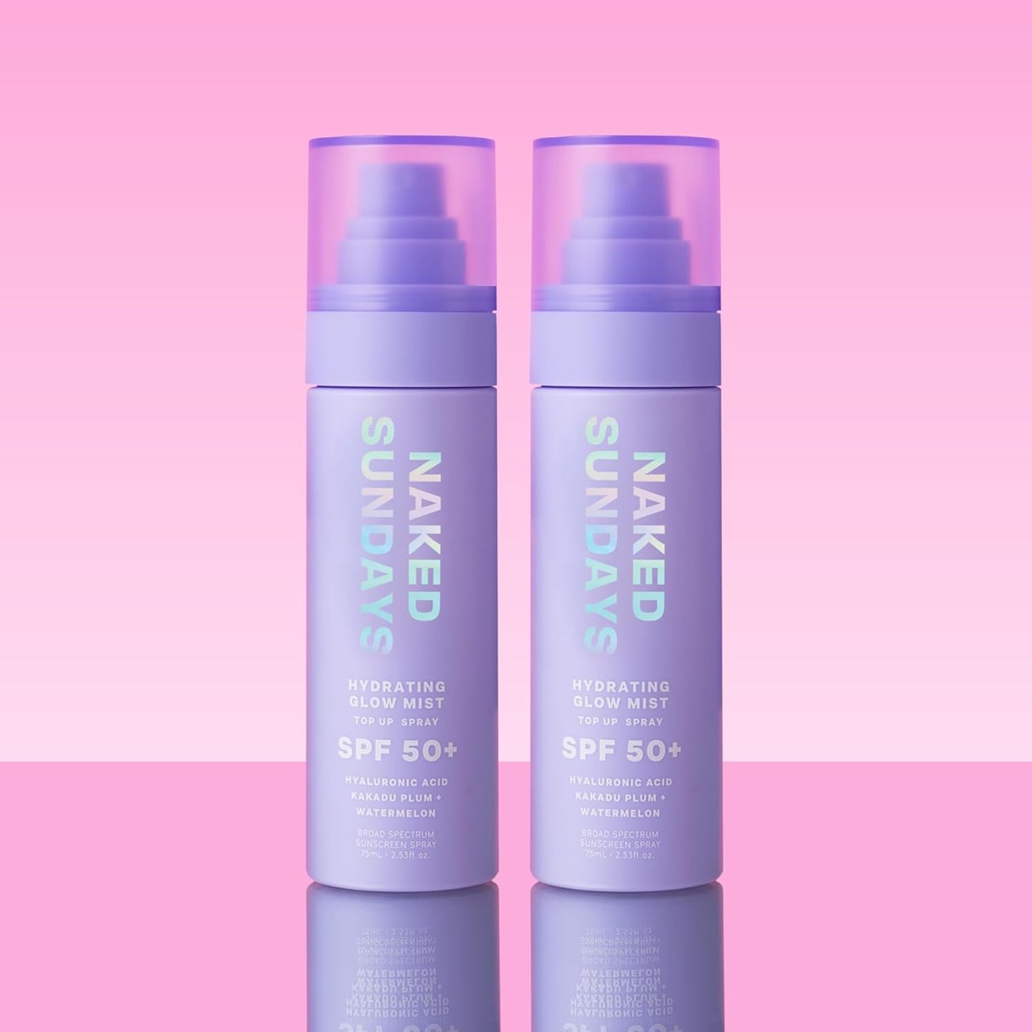 Naked Sundays SPF 50 Hydrating Glow Mist SPF Setting Spray and Face Sunscreen, Lightweight & Non-Greasy, Hydrating Ultra-Fine Mist with Hyaluronic Acid for All Skin Types, Makeup-Friendly - 2 pack