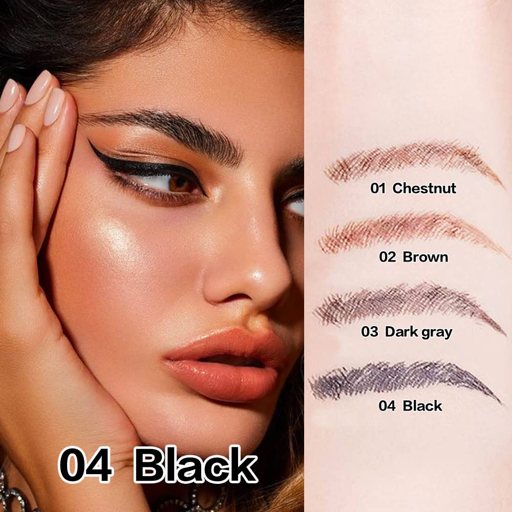 2 Pcs/Set 3D Eyebrow Pencil - Eye Makeup Micro 4 Point Brow Pen Lift & Snatch Eyebrow Pen Kits with 3 Eyebrow Stencil Long-Lasting Waterproof Natural Eyebrow Hair (4# black)