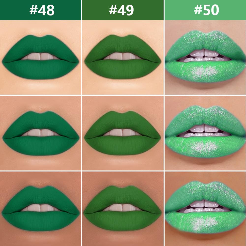 evpct 3Pcs Green Matte Shimmer Lip Liner & Liquid Lipsticks Stain Makeup Set for Women, Green Lip Liner Stain Long Lasting Waterproof Smudge Proof, Cruelty Free Lip Sticks Makeup 24 hours originales