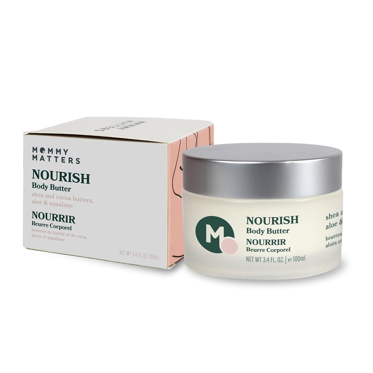 NOURISH Body Butter, Pregnancy Belly and Postpartum Skin Care, Natural Stretch Mark Cream with Shea & Cocoa Butter, Vegan, Clean & Cruelty-free, 3.4 oz