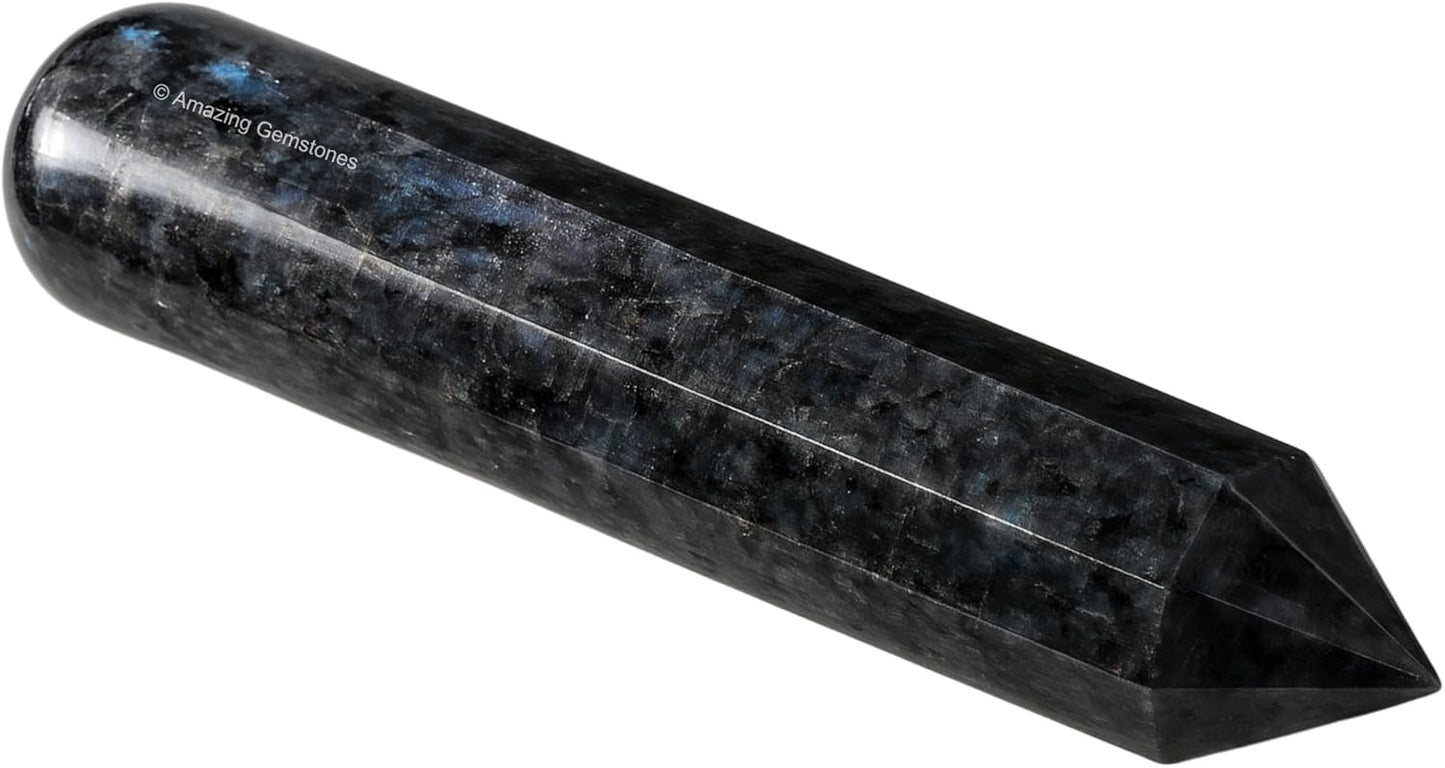 Amazing Gemstone Larvikite Crystal Wand Massage Stick - Pelvic Wand Gua Sha for Adults - Crystals and Healing Stones Massage Wands for Adults Gifts (Pointed)