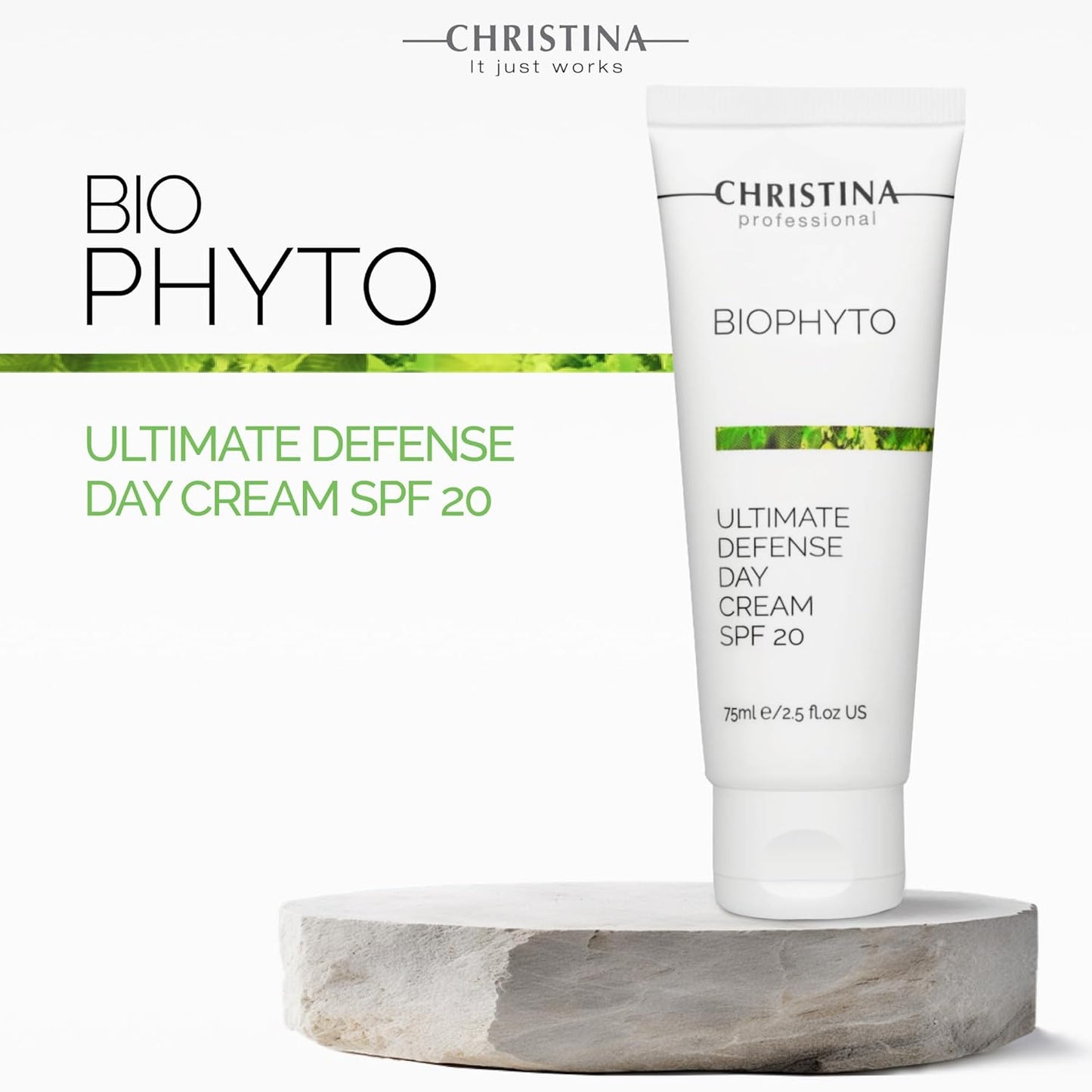 Christina Bio Phyto Ultimate Defense Day Cream Moisturizer with SPF 20-75 ml - Broad Spectrum UVA/UVB Protection Facial Moisturizer with Hyaluronic Acid & Vitamin B12- For Normal & Combination Skin