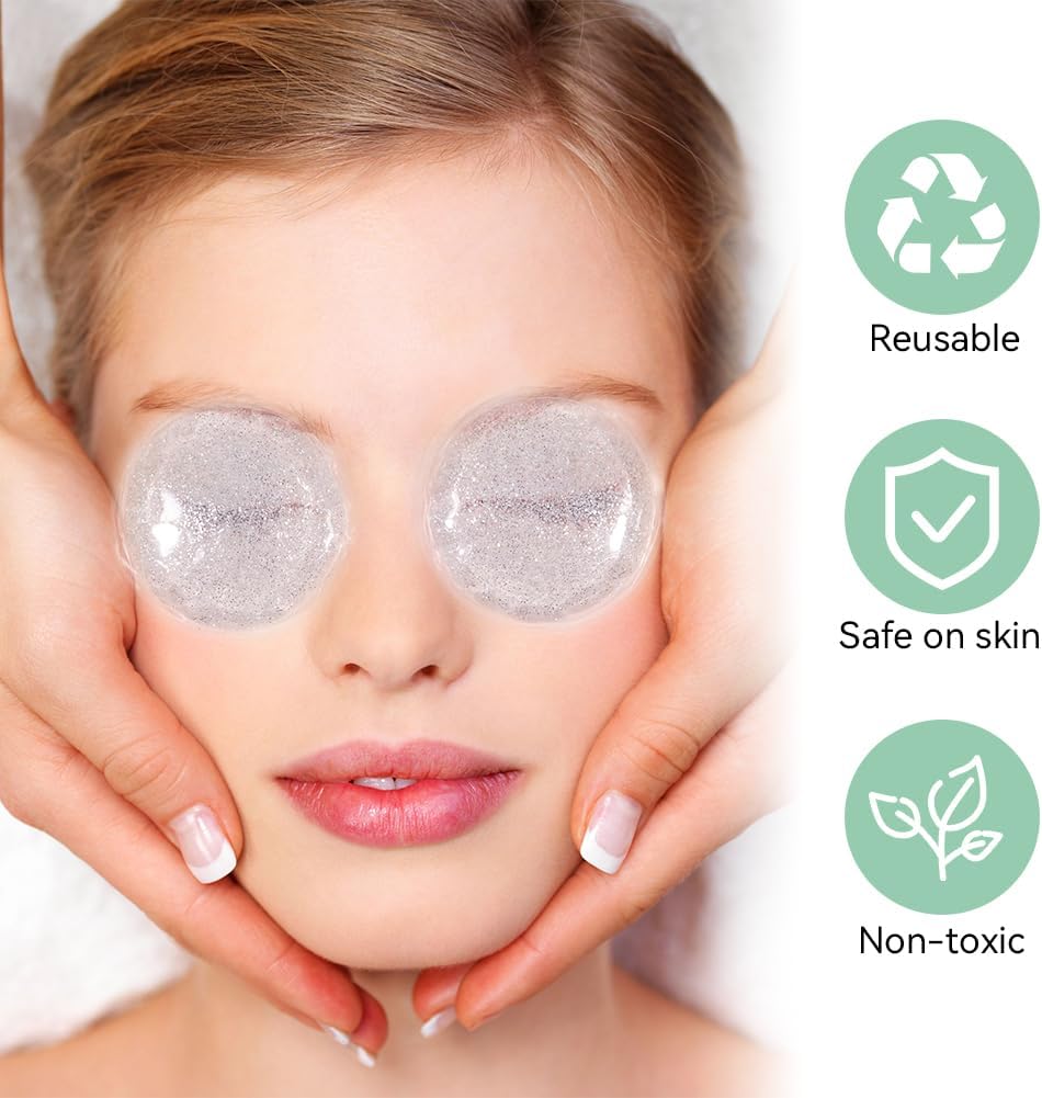 Reusable Eye Gel Cooling Pads and Silicone Eye Patches 6 Pairs, Eye Wrinkle Patches Reusable Under Eye Mask Plump Fine Lines, Hot Cold Treatment for Redness, Tin Case(Grey)