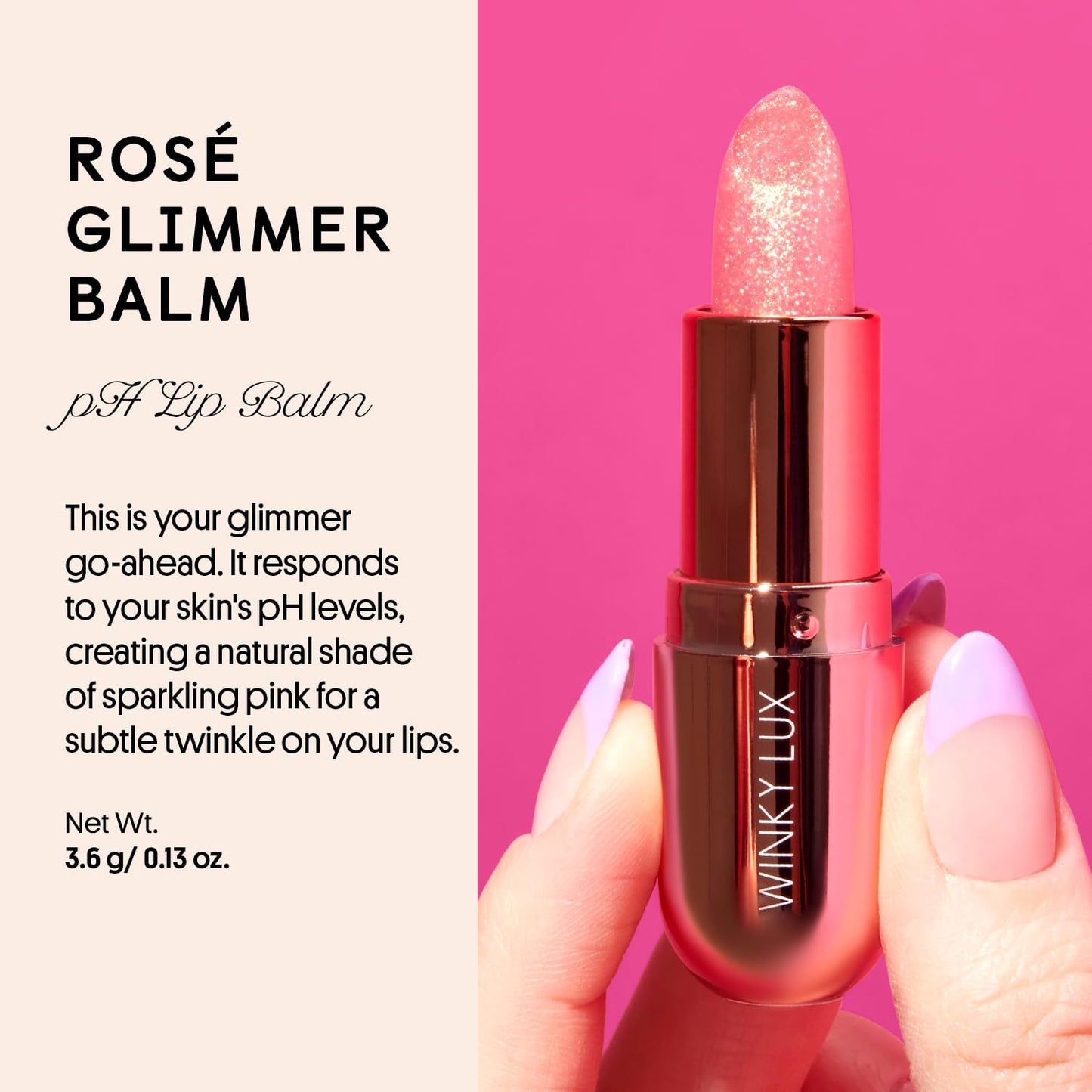 Winky Lux Rosé Glimmer Balm -Hydrating ph Lip Balm, Natural Pink Tint with pH Color Changing, Moisturize & Soften Lips While Leaving Sheer Pink Tint, with Vanilla Scent
