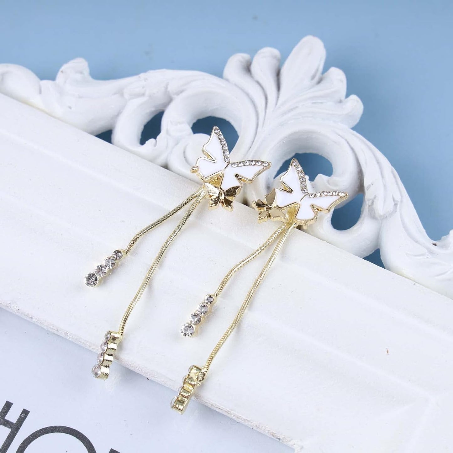 Vintage Crystal Butterfly Earrings Long Rhinestone Dangle Earrings Gold Chain Tassel Earrings Cz Butterfly Stud Earrings Jewelry for Women