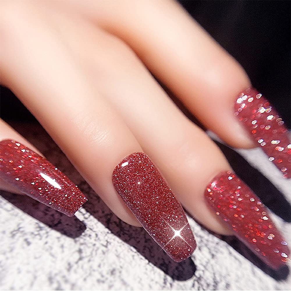 MIZHSE Glitter Red Gel Nail Polish, Reflective Gel Polish Sparkly Shiny Shimmer Nail Polish Soak Off Nail Art Salon Varnish Manicure DIY at Home Christmas Color