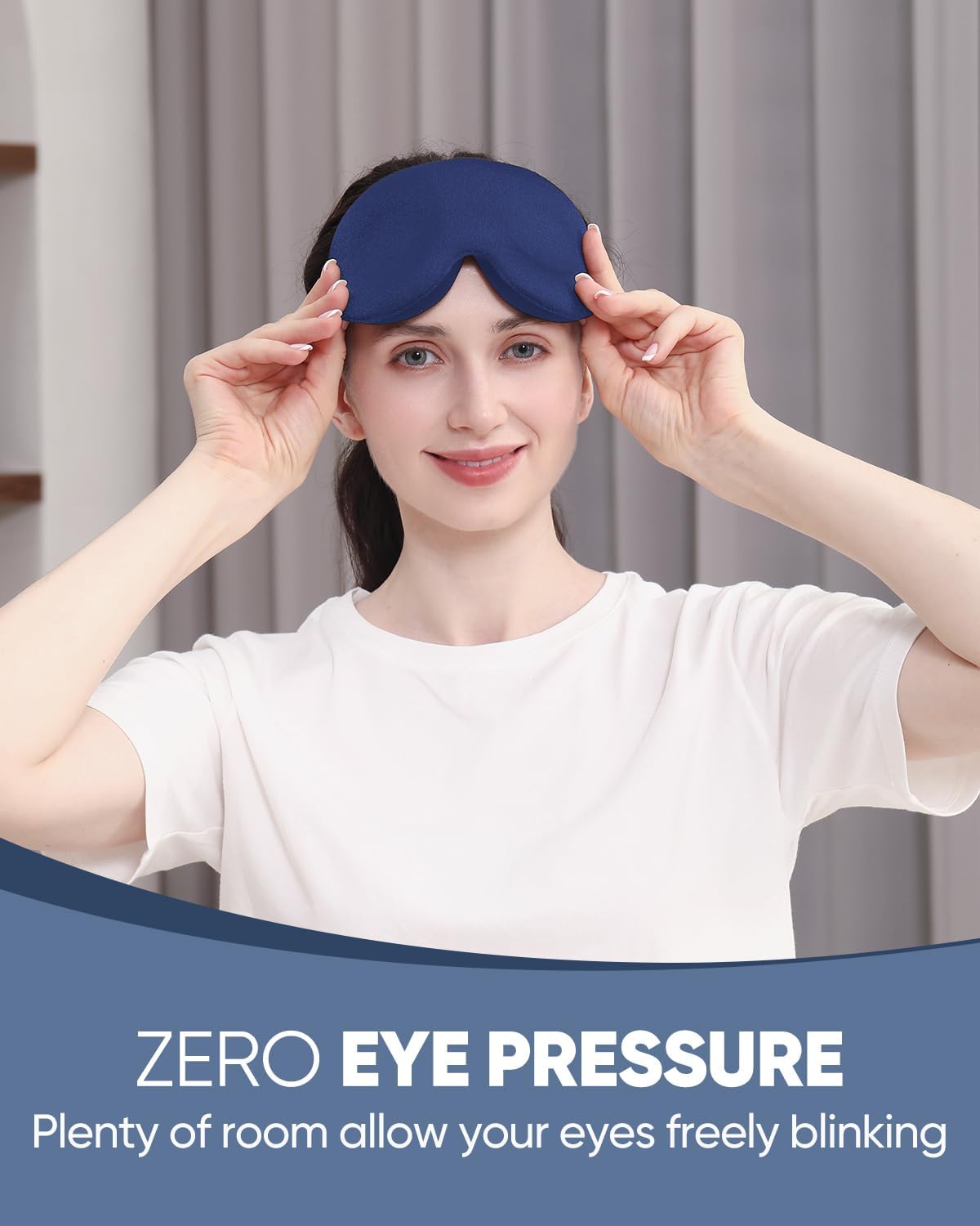 MZOO Luxury Sleep Eye Mask for Side Sleeper Men Women, Zero Eye Pressure 3D Sleeping Mask, Light Blocking Patented Design Night Blindfold, Soft Eye Shade Cover for Travel, Blue