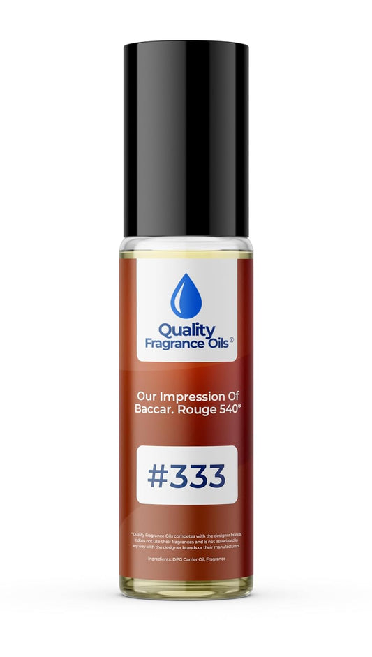 Quality Fragrance Oils' Bacarat Rouge 540 Impression #333 | Long-Lasting Perfume Oil, Alcohol-Free, Strong Scent, 10ml Roll-On | Affordable Alternative to Designer Fragrances