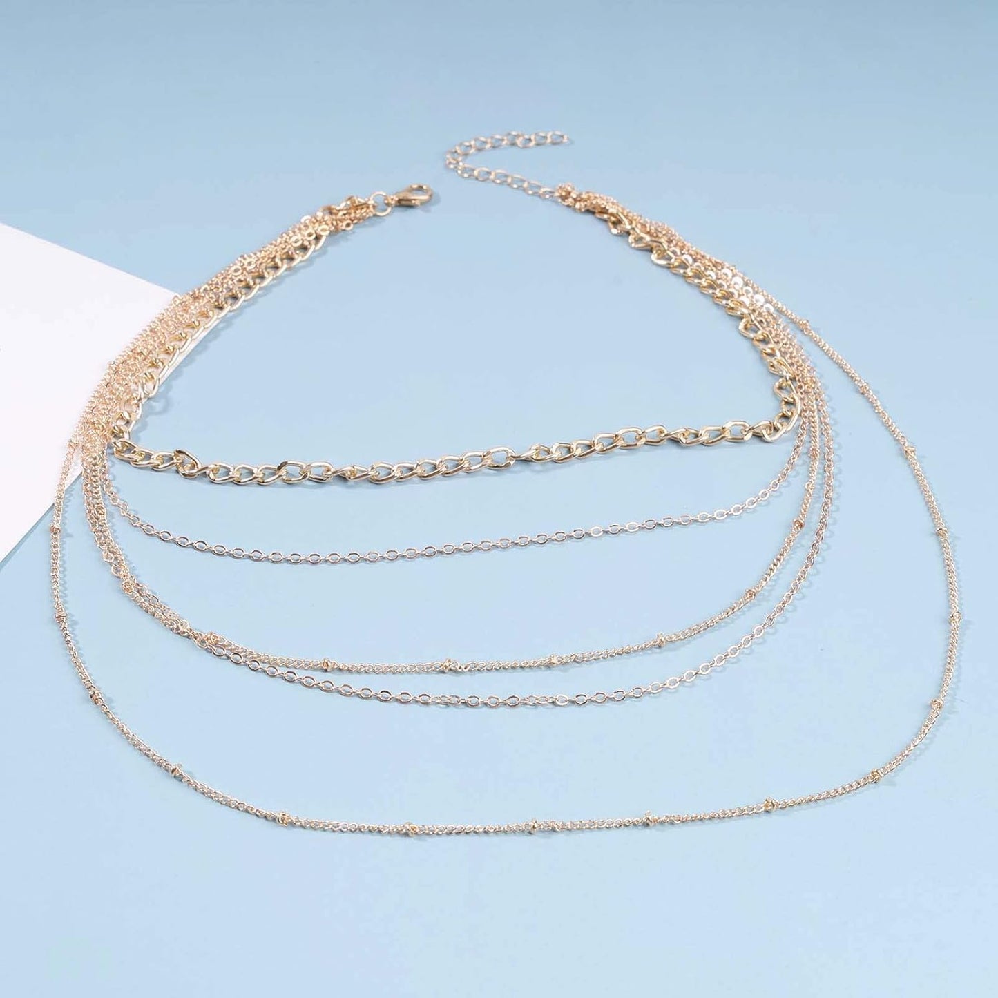 Punk Layered Curb Chain Necklace Gold Satellite Chain Necklace Vintage Stacking Necklace Personalized Necklace Jewelry for Women and Girls