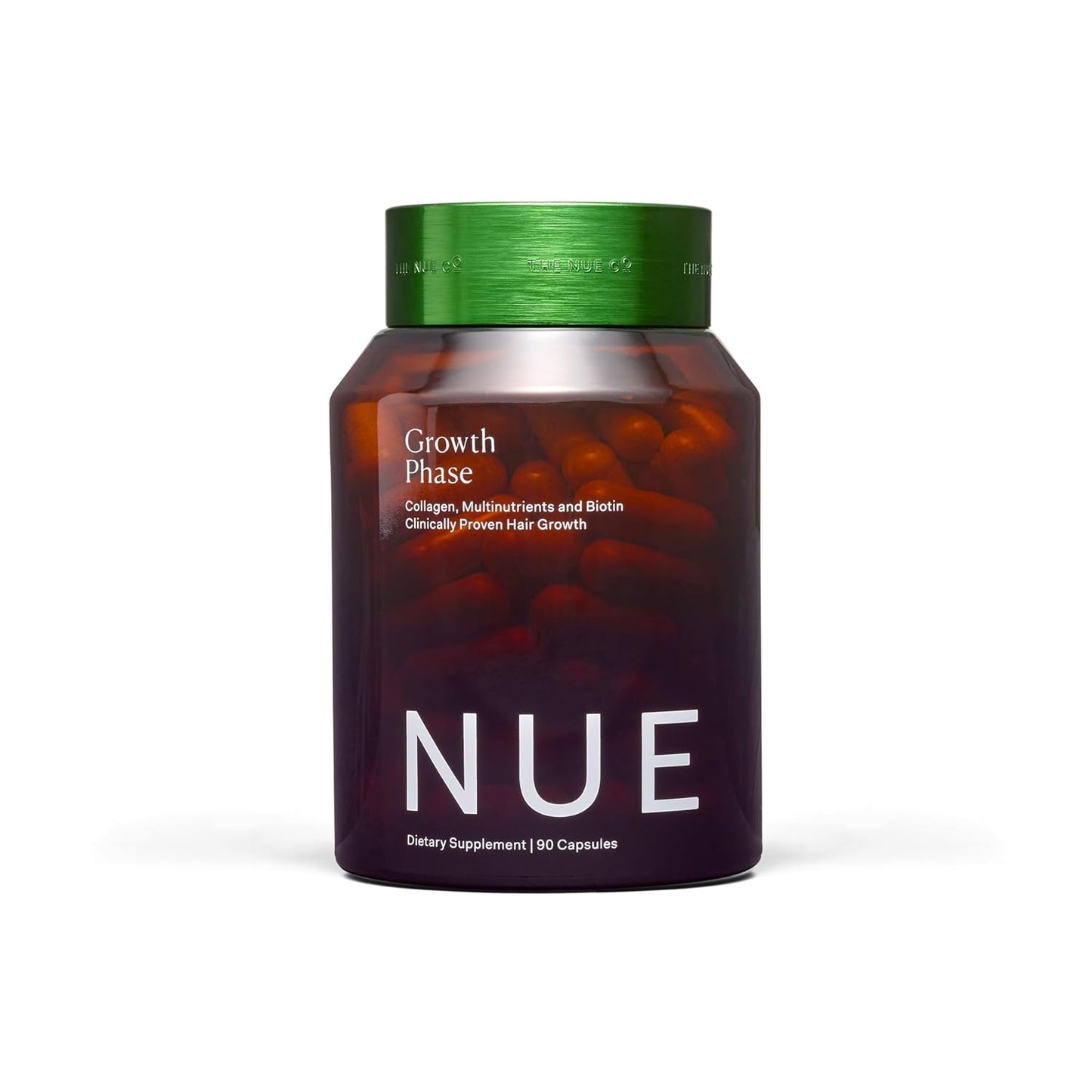 The Nue Co. GROWTH Phase Supplement, Supports Hair Growth, Reduces Breakage, Thicker & Fuller Hair, Contains Vitamins, Reishsi Mushrooms, Proteins & Adaptogens, Vegan, Gluten Free, 90 Capsules