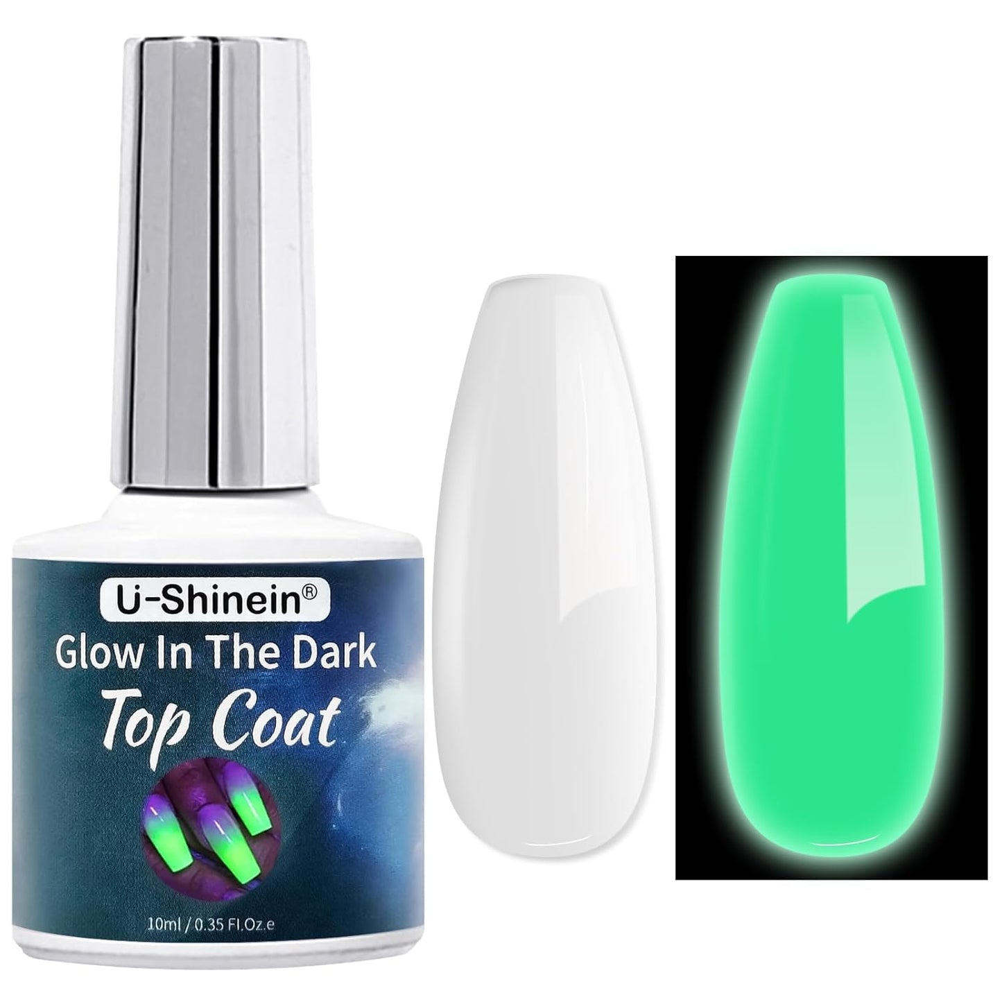 Glow In The Dark Gel, Glow Transparent Nail Top Coat, Long-lasting Luminous Nail Gel Top Coat for Nail Art, UV LED Needed Perfect with Any Colors Salon Pro DIY Home