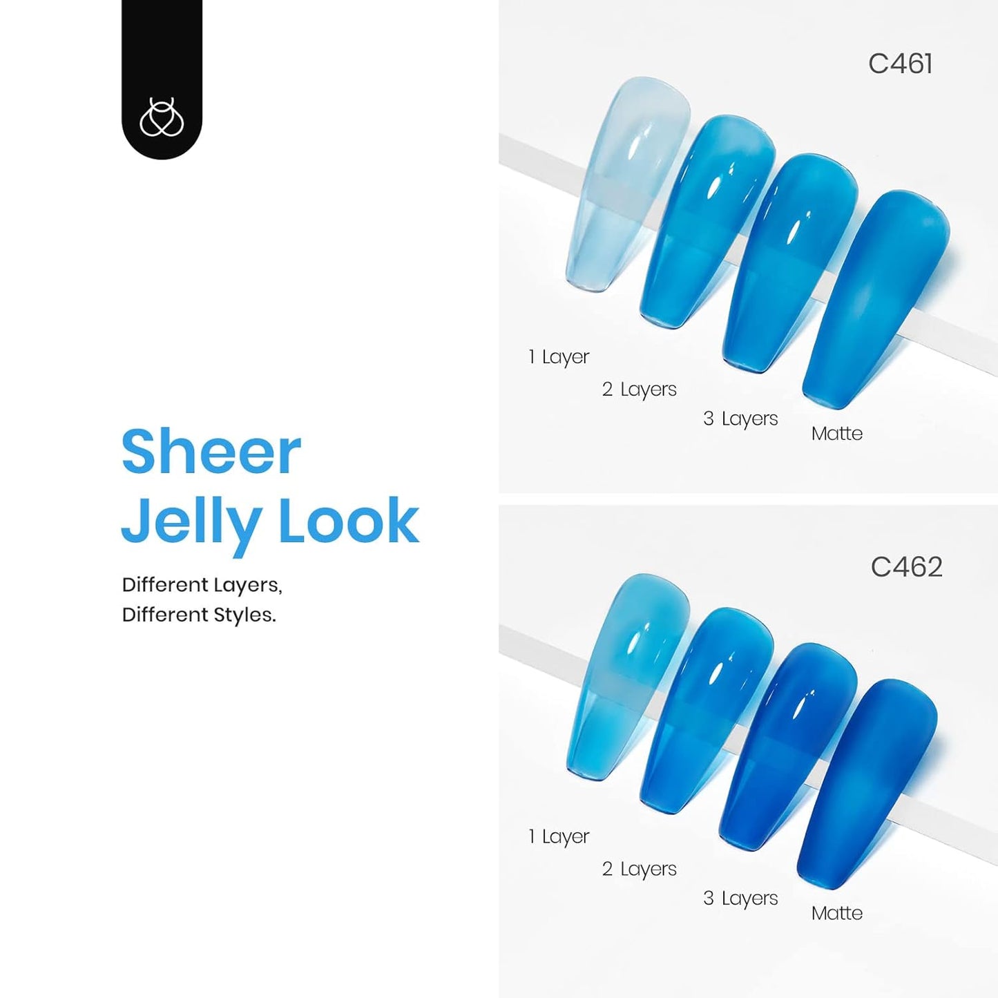 Beetles Blue Gel Polish, 6 Colors Jelly Blue Gel Polish Sliver Glitter Nude Gray Translucent Nail Polish Chasing Breeze Jelly Gel Nail Art Design Soak off Nails Manicure for Girls Women