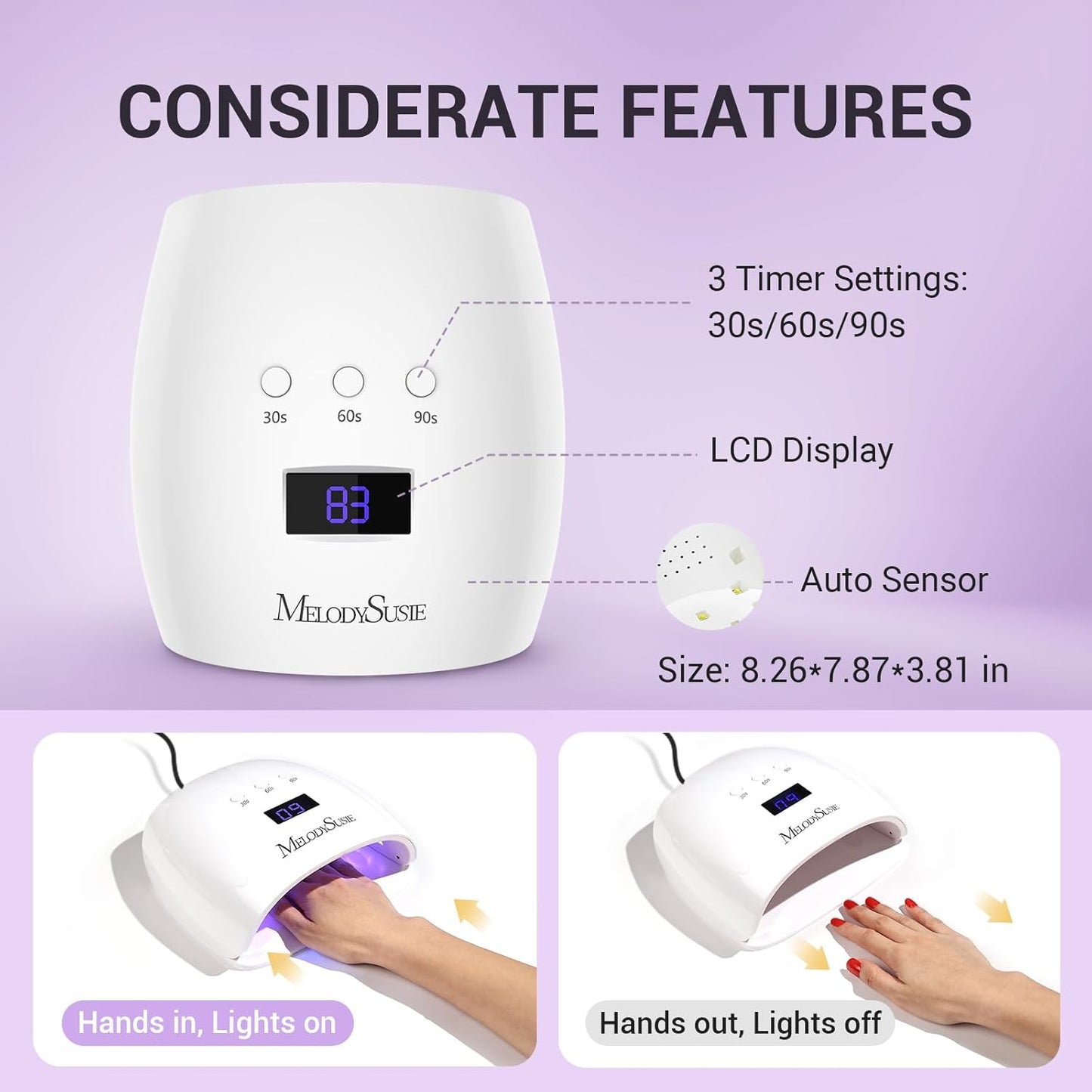 MelodySusie 54W UV LED Nail Lamp with UV Gloves Kit, Professional Nail Light for Gel Nails Fast Curing with Auto Sensor & 3 Timer Setting, UPF50+ Anti UV Glove for Nail Art Manicure Protection