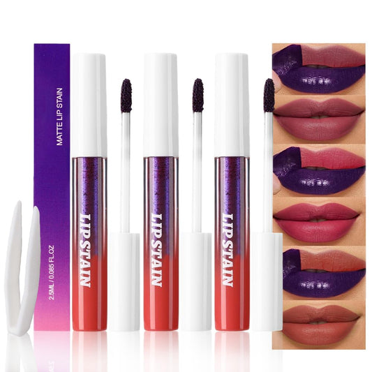 evpct 3Pcs Maroon Mauve Nude Brown Peel Off Lip Stain Tints, Matte Liquid Lipstick Lip Stain Long Lasting Waterproof for Women, Longwear Lipstick Peel Off Highly Pigmented Smudge-proof Easy to Apply