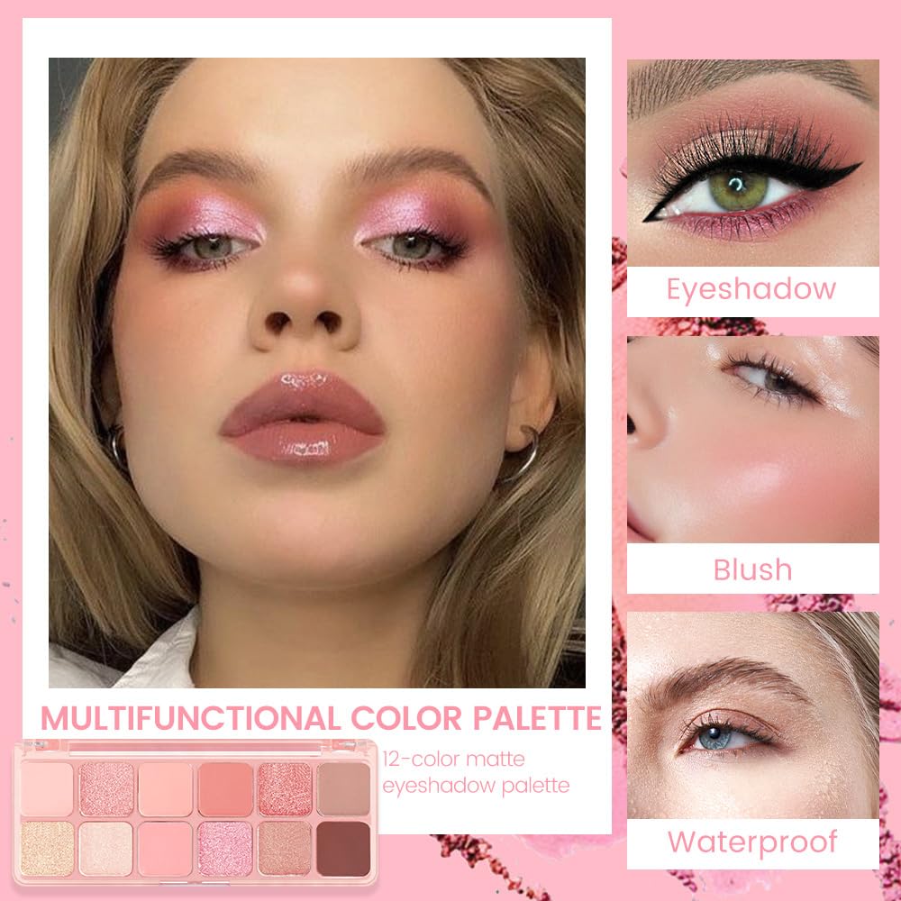 AMY'S DIARY 12Color Matte Shimmer Light Pink Eyeshadow Palette, Long-Lasting, and Highly Pigmented Eye Shadow. Elevate Your Eye Makeup– Unleash Your Unique Style