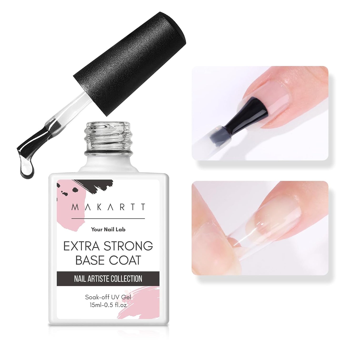 Makartt Base Coat Nail Polish 15ml – Extra Strong, Long-Lasting Gel Base Coat & Nail Glue for Small Nail Charms, Press-On Nails, UV/LED Lamp Required, Clear Foundation for Salon & DIY Home Use