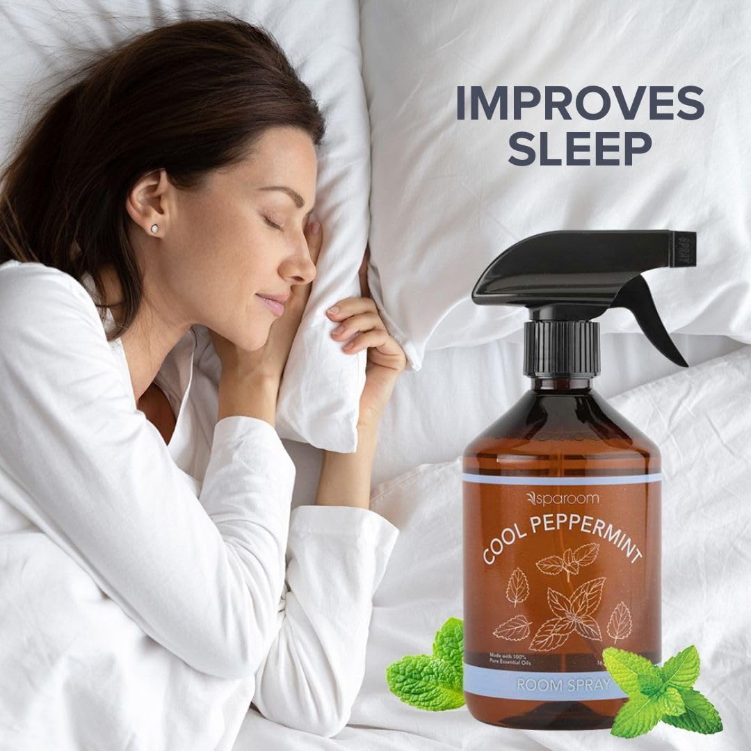Sparoom Cool Peppermint Air Freshener&Linen Spray Essential Oil Infused an Minty&Crisp Refreshing Fragrance. Therapeutic Grade Aromatherapy, Non-Aerosol and Long-Lasting Invigoration Scent, 16.9 fl oz