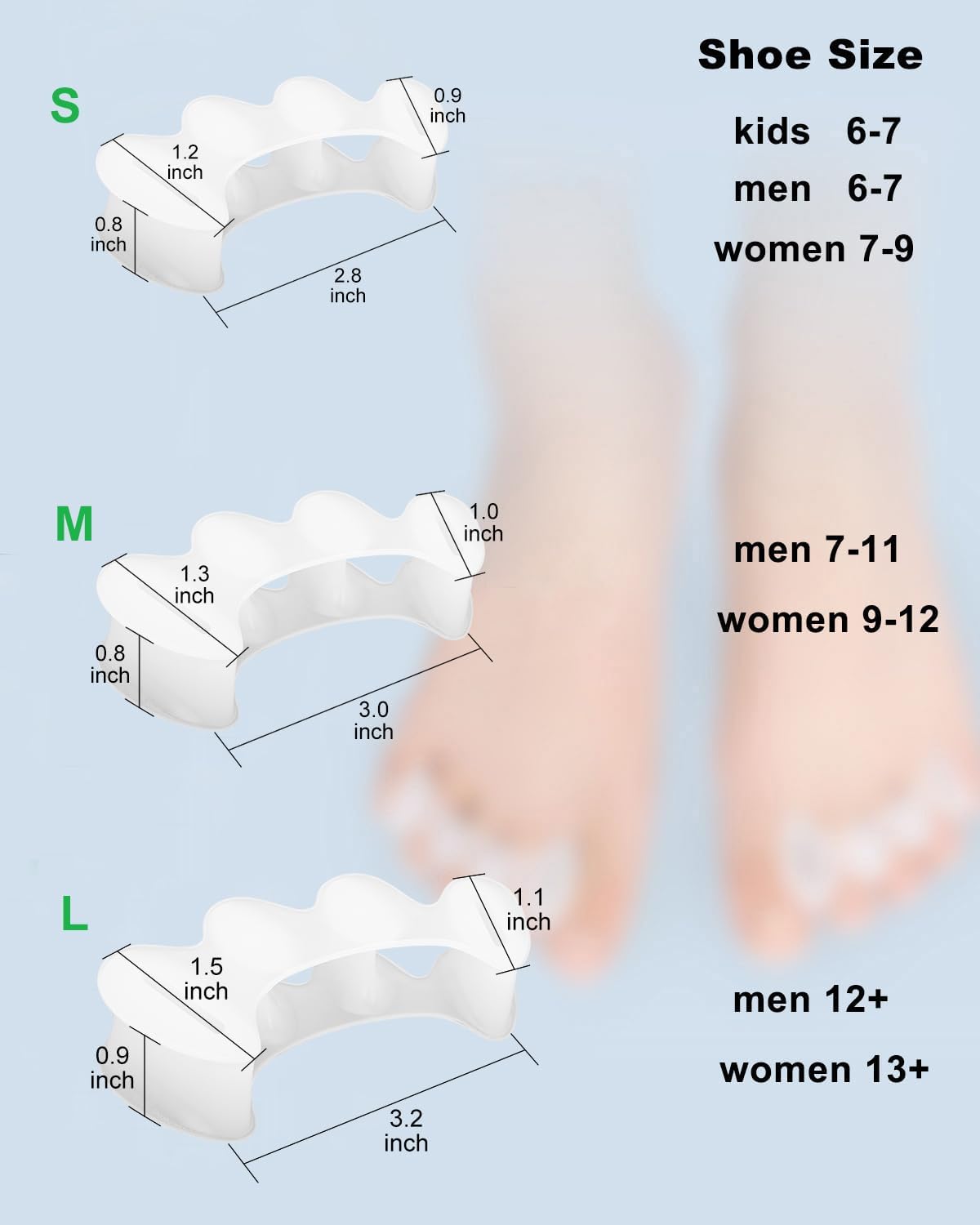 2Pairs Toe Separators Toe Spacers for Women Men to Correct Bunion, Relieve Feet Pain, Foot Alignment, Toe Straighteners for Hammertoes (L, Women Shoe Size 13+, Men:11.5+)